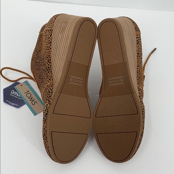 TOMS Kala wedge ankle boots booties lace-up mini Cheetah suede shoe brown new 10 - Picture 7 of 9